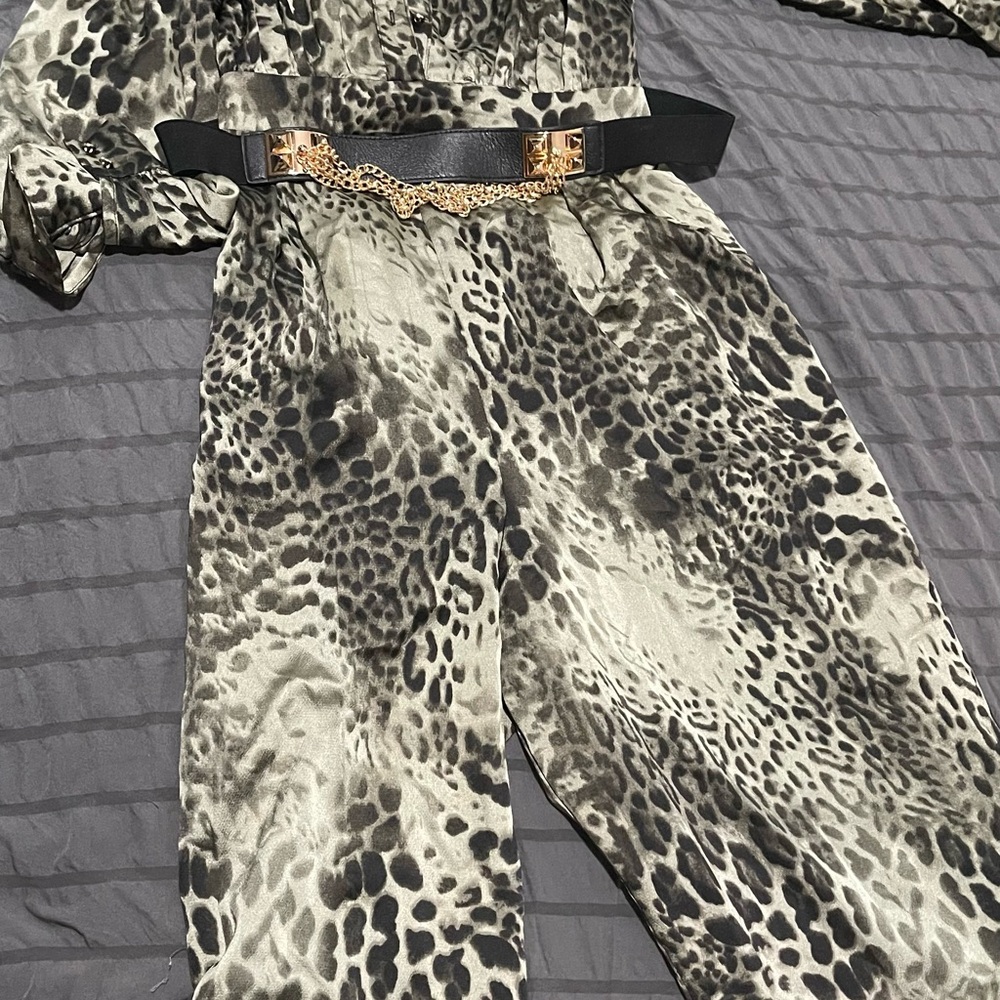 Fashion Nova Gray and Black Jumpsuit with Animal Print